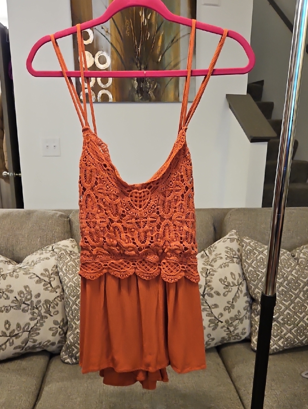 Maurices Coral Orange Crochet Bodice Spaghetti-Strap Camisole